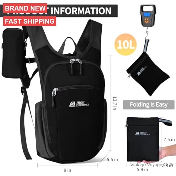 Lightweight Foldable Hiking Daypack 10L Water Resistant Packable Travel Backpack